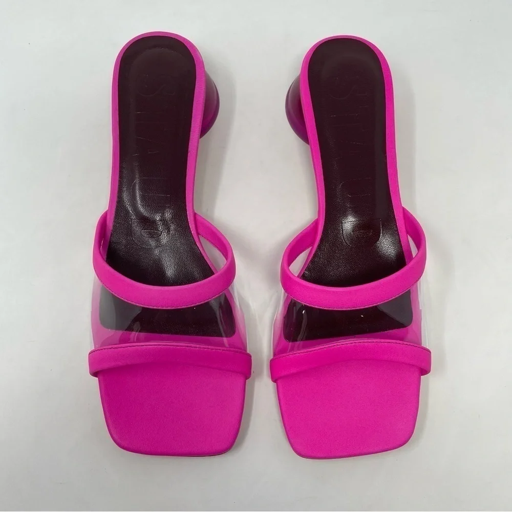 NIB Staud Simone Leather Clear Mules Shoes Bougainvillea - Picture 8 of 14